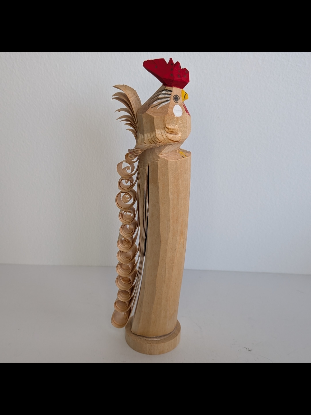 Japanese Sasano Bori Rooster Totem Figurine Carved Chisel Wood Japanese Folk Art